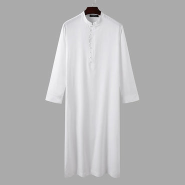 INCERUN Muslim Lelaki Jubba Thobe Solid 2024 Lengan Panjang Jubah Nipis Kaftan Stand Kolar Fesyen Arab Islami Lelaki Kaftan S-5XL
