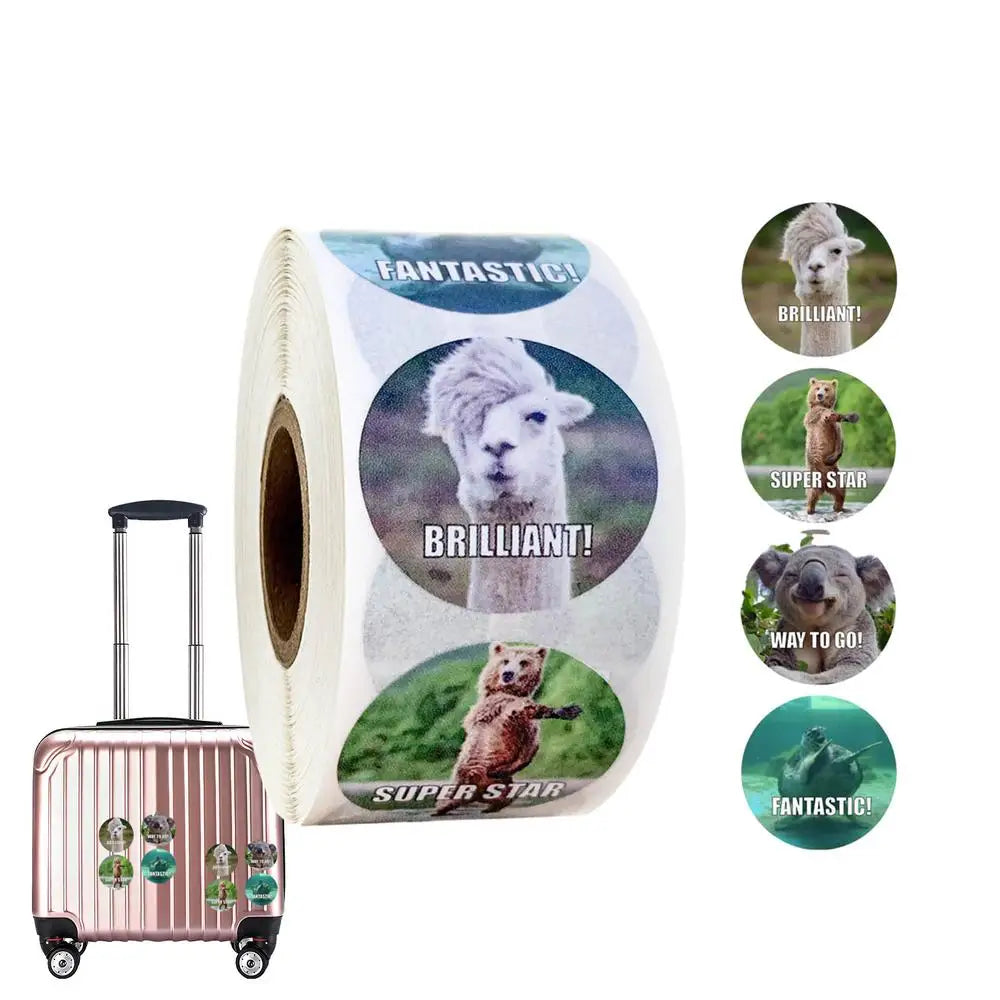 Positive Stickers For Kids 500PCS/Roll Cartoon Animals Motivational Stickers For Students 1 Inch Teacher Stickers Fun