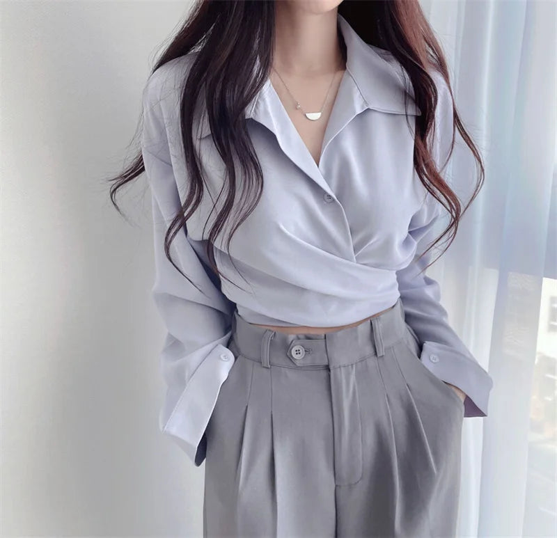 PLAZSON camisas de mujer Autumn Shirts Blouse for Women Long Sleeve Shirt White Shirt OL Woman Solid Blouses Pullover Ladies Top