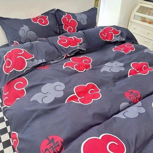 Naruto Akatsuki Bed 3/4cps Bedding Set Anime Prints Summer Winter Blankets For Bed School Dormitory Bed Sheets Set Bedroom Sheet