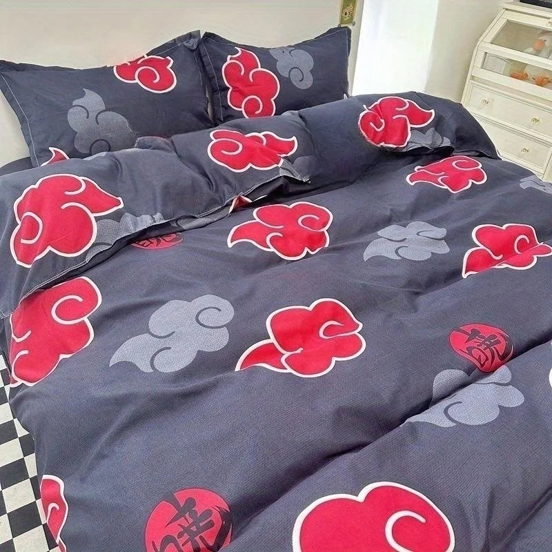 Katil Naruto Akatsuki 3/4cps Set Tempat Tidur Cetakan Anime Selimut Musim Panas Musim Sejuk untuk Katil Set Cadar Asrama Sekolah Set Cadar Bilik Tidur