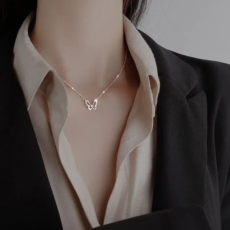 Fesyen Wanita Kristal Zirkon Loket Kalung untuk Wanita Gadis Kristal Rantai Kalung Perhiasan Pesta Punk Kalung rama-rama