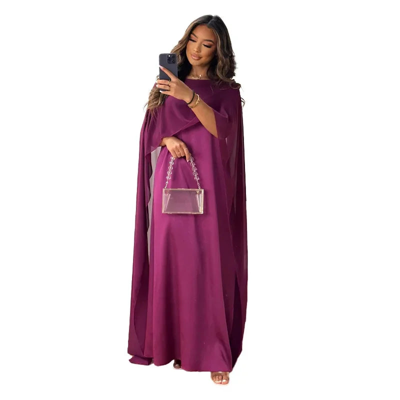 Muslim Women's Round Neck Loose Robe Chiffon Long Dress Abayas for Women Robe Longue Muslim Dress