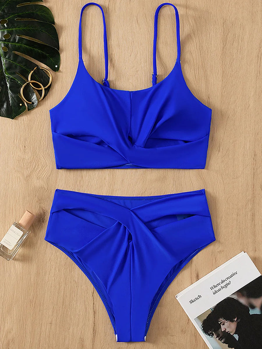 2024 Seksi Berkilat Glitter Bikini berkilauan pakaian renang pinggang tinggi Wanita pakaian renang wanita Twist Bandeau bikini set Bathers pakaian mandi