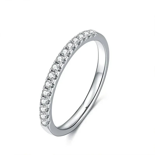 Cincin Moissanite NeeTim 925 Sterling Silver dengan Cincin Pertunangan Lab Diamond Eternity Band Bersalut Emas Putih untuk Wanita
