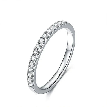 Cincin Moissanite NeeTim 925 Sterling Silver dengan Cincin Pertunangan Lab Diamond Eternity Band Bersalut Emas Putih untuk Wanita