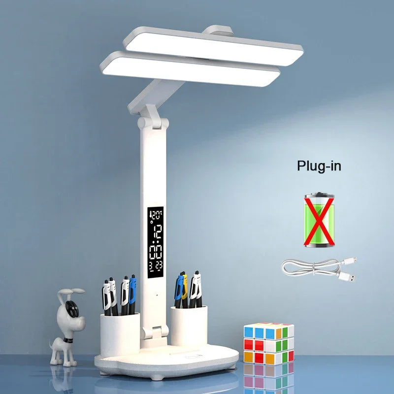 Dengan Kipas Lampu Meja Boleh Dicas semula Jam Led Dispaly Lampu Meja Bacaan Kepala katil Hiasan Ruang Tamu Lekapan Pencahayaan Sentuh