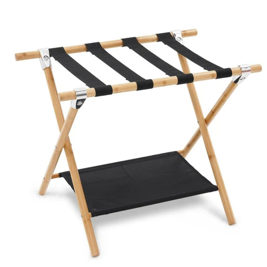 Folding Luggage Rack with Storage Shelf, Suitcase Stand for Guest Room, Bedroom, Hotel Heavy-Duty, Holds up to 110 lb