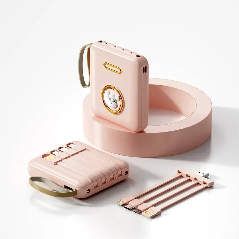 Kabel Terbina Dalam Lovely Mini Portable Ultra Nipis Power Bank dengan Dual LED Light 10000mah 5000mah Keychain Power Bank