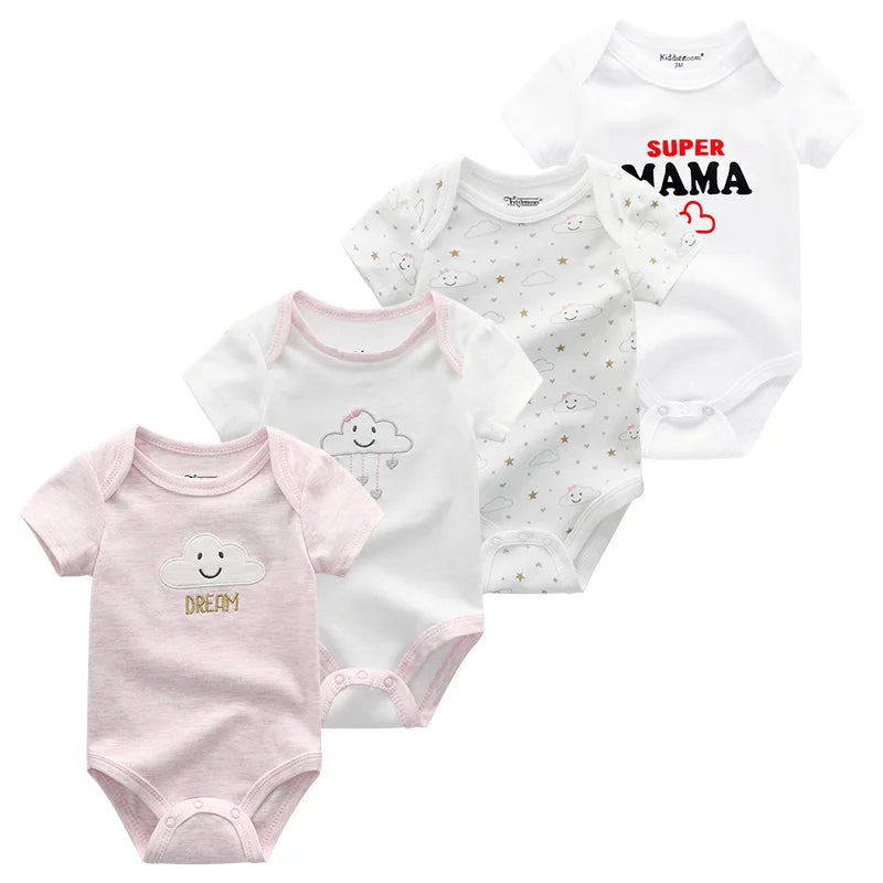 1/4Pcs Newborn Bodysuit Baby Boy Short Sleeve Jumpsuit Cartoon Print Toddler Girl Cotton Clothes 0-12Month Infant Romper Outfits