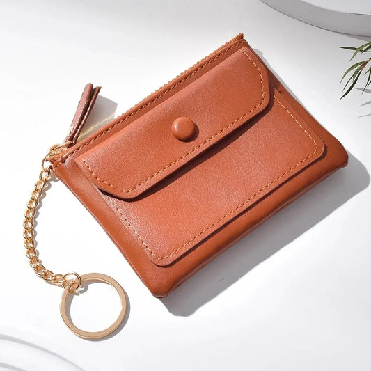 1PC New Fashion Women's Pu Leather Mini Short Wallet Zipper Coin Wallet Credit Card Keychain Wallet