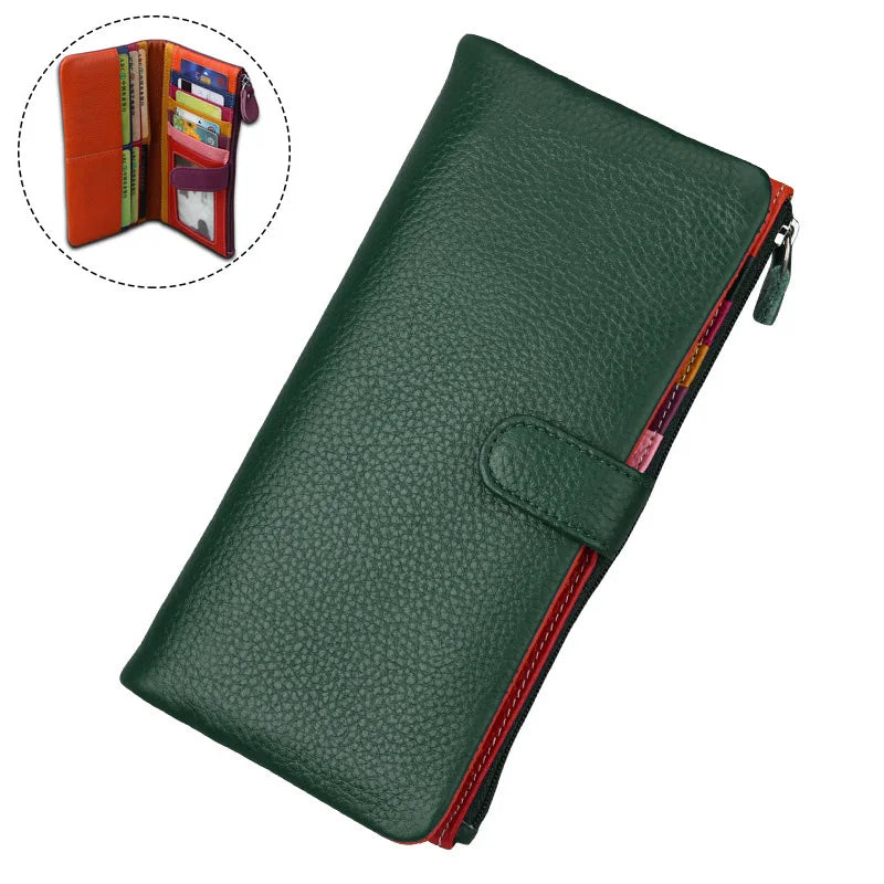 Dompet Wanita Panjang Kulit Tulen Dompet Wanita Zip Dompet Syiling Wanita Berkapasiti Besar Beg Telefon Pemegang Kad Mewah Dompet Wang