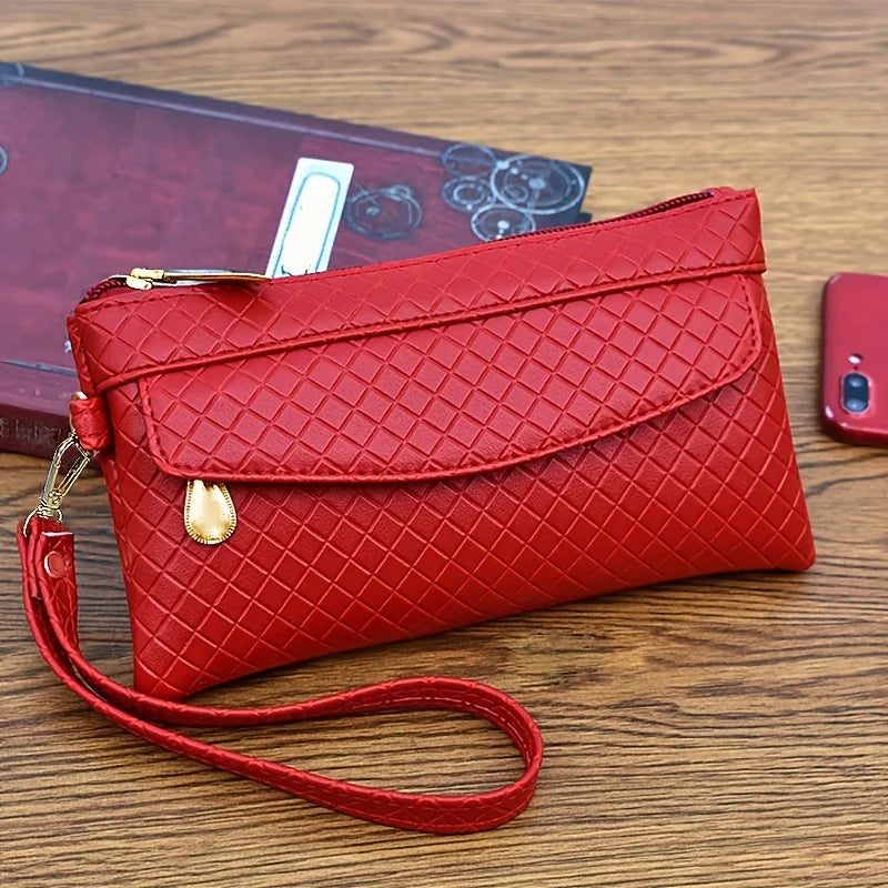 Beg Klac Berkuil Argyle Wanita, Beg Gelang Tangan Berbilang Zip untuk Telefon & Syiling, Beg Tangan Fesyen