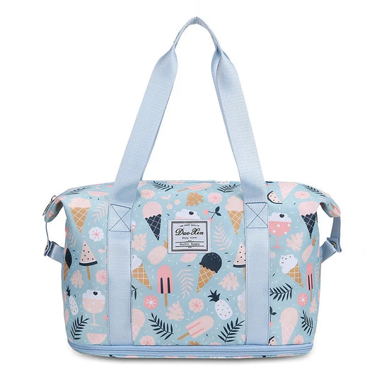 New Fashion Travel Bags For Women Large Capacity Waterproof Luggage Dry And Wet Weekend Travel Handbag Foldable Storage Oxford