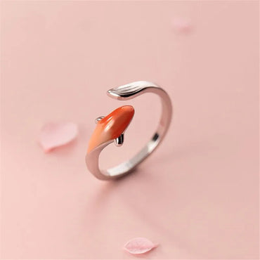Vintage Lucky Koi Fish Cyprinoid Open Ring For Women Fashion Silver Color Copper Metal Female Rings Party Jewelry Gifts