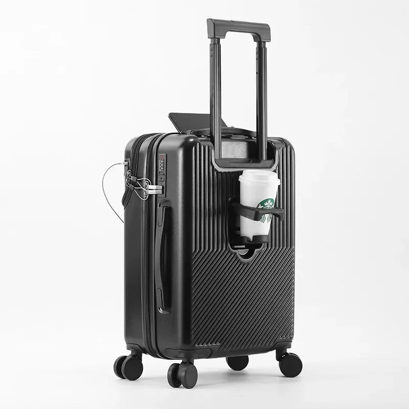 Beg Troli Bergolek Bagasi Depan Baharu Kunci TSA Roda Pemintal Senyap Pengecasan USB Perjalanan Kabin Bawa 20/24/26 Inci