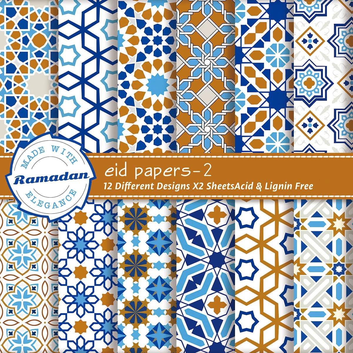 24Pcs/Pack Eid Mubarak Scrapbooking Paper Set,Arabic Background Islamic Eid Pattern Ramadan Paper,Decorative Paper DIY Crafts