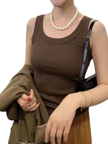 女士性感针织背心罗纹修身吊带背心无袖圆领背心2023夏季女式休闲纯色基本款吊带背心