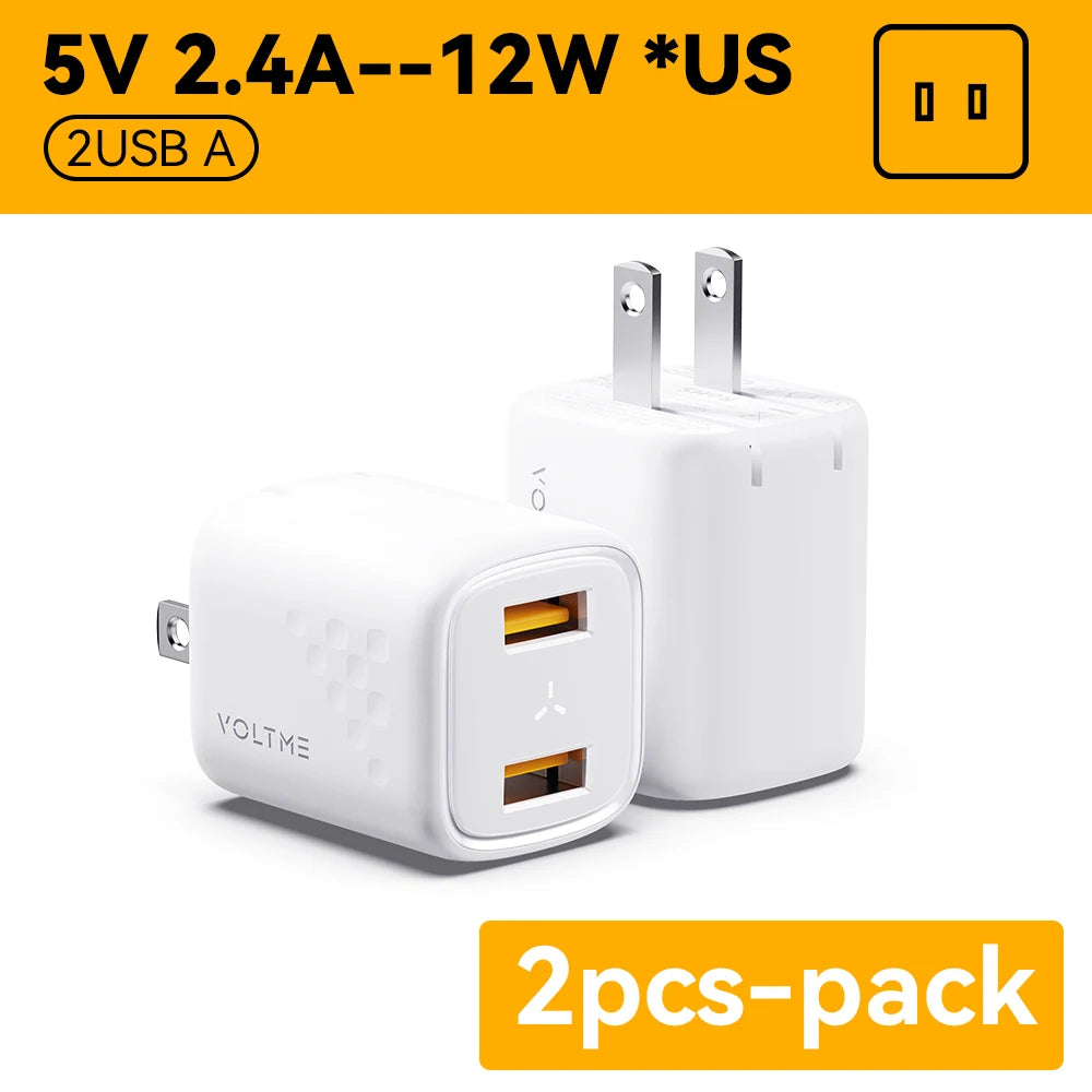 VOLTME 12W Pengecas USB Dwi Caj Cepat untuk iPhone 13 12 Pro Max Pengecas Perjalanan Mudah Alih Telefon Mudah Alih Pengecas Penyesuai Dinding Mini