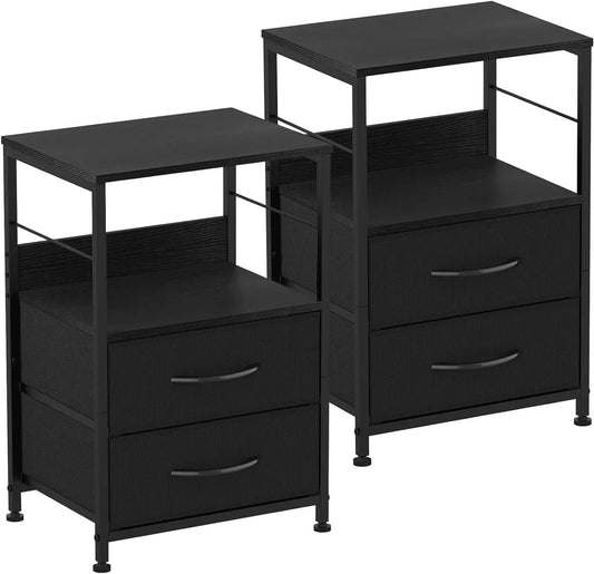 Set Nightstand 2 Meja Hujung dengan Laci Fabrik Rak Malam untuk Meja Sisi Bilik Tidur dengan Rak Penyimpanan Meja Sisi Katil