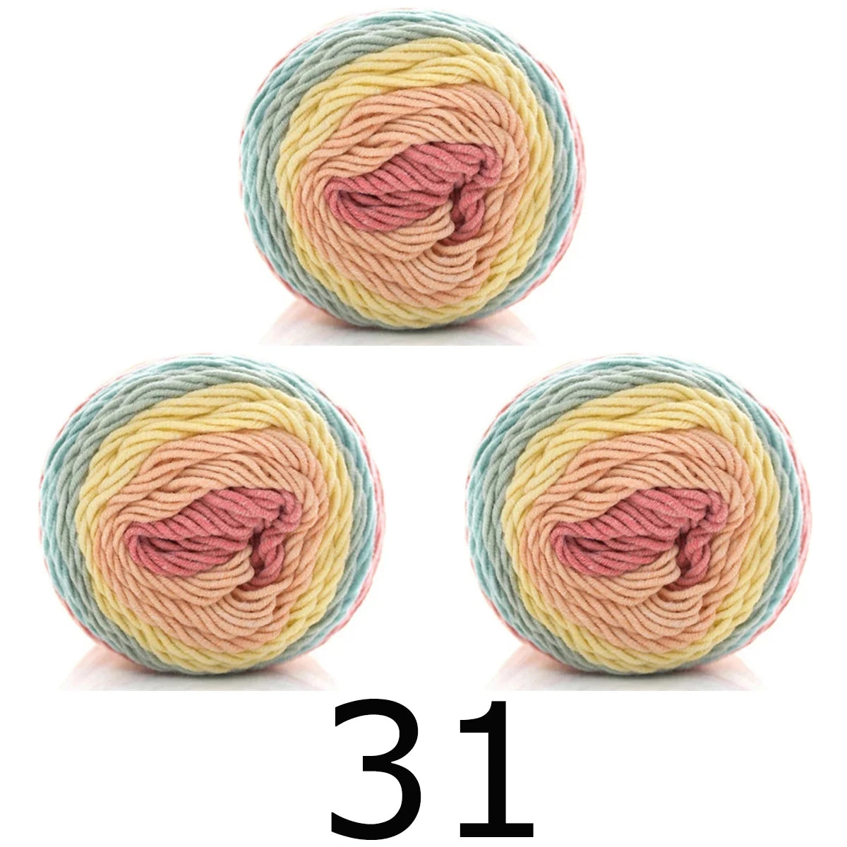 3pcsX100g Benang Pelangi 5 Segmen Helai Benang Dicelup Buatan Tangan DIY Benang Rajutan untuk Topi Sweater Selendang Sofa Kusyen Benang Kek 193M