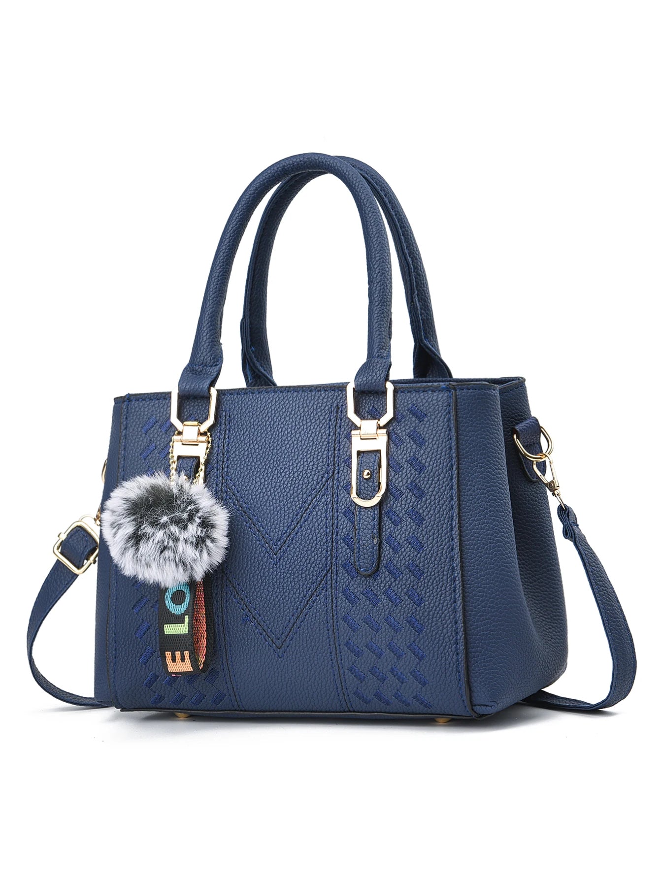 Beg Satchel Terperinci Sulaman, Beg Selempang Kulit PU Bergaya, Dompet Tangan Berganda Wanita Dengan Loket