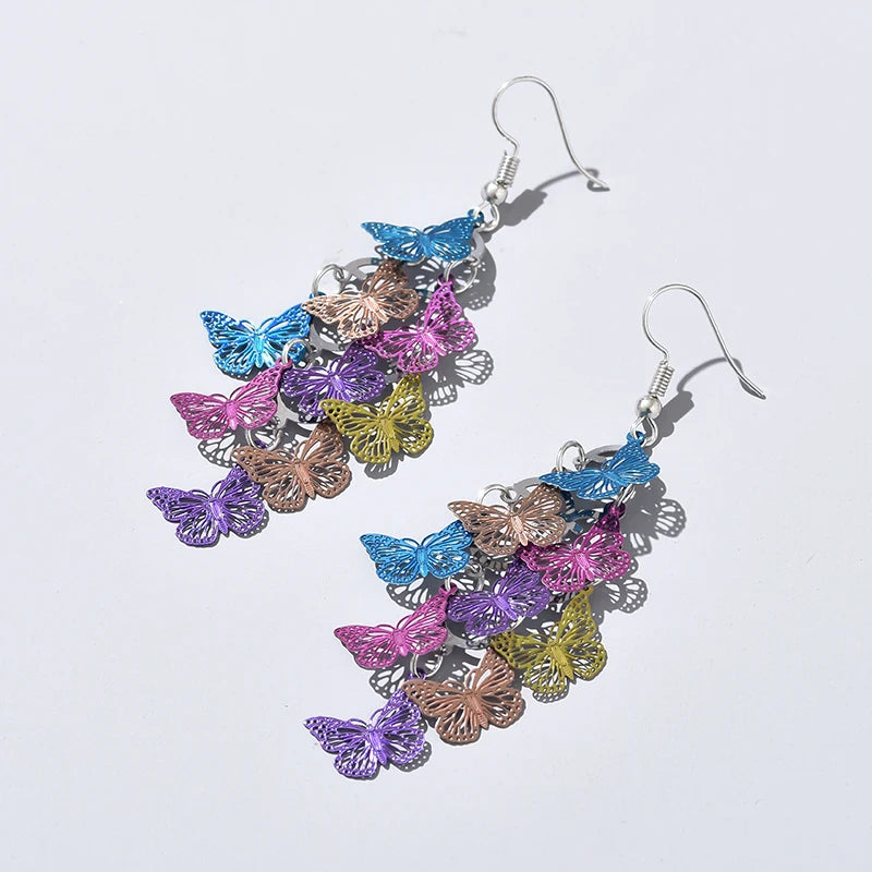 Vintage Hollow Leaves Drop Earrings for Women Bohemian Colorful Long Dangle Earrings 2024 Fashion Jewelry boucle oreille femme