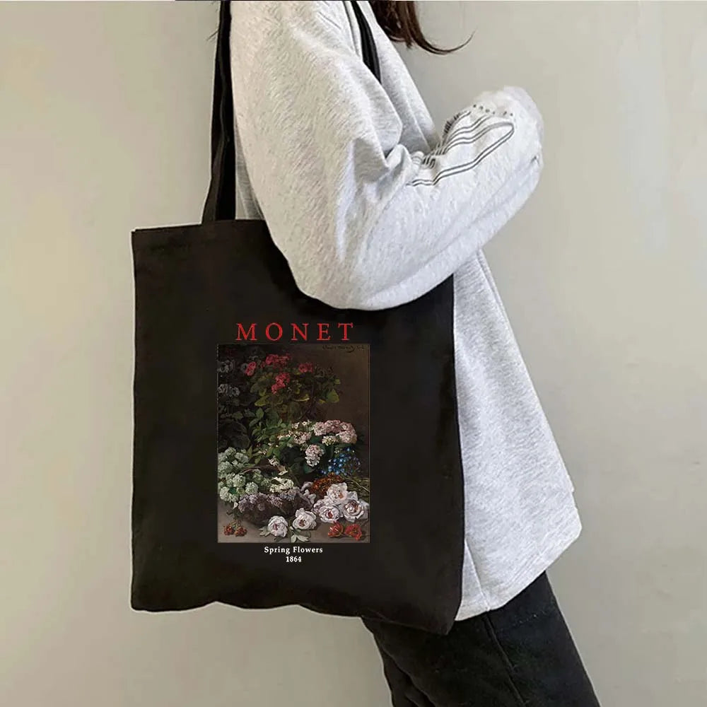 Claude Monet Water Lilies Landscape Watercolor Paintings Shopper Canvas Tote Bag Harajuku Women Shoulder Bag Girl Cotton Handbag