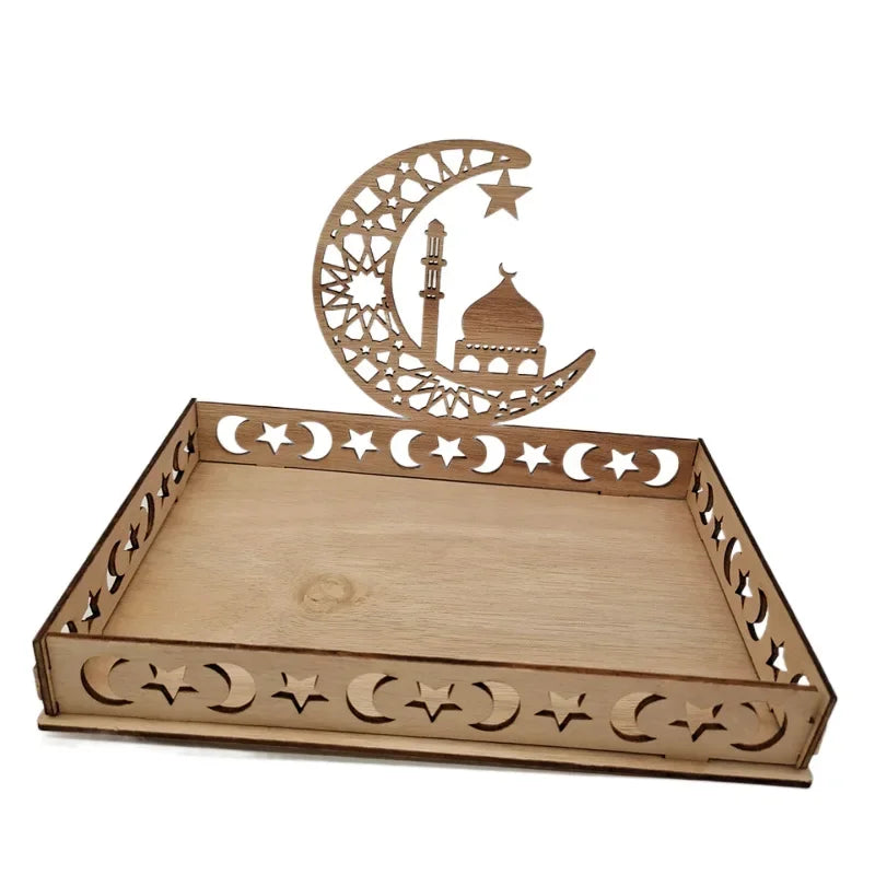 Eid Mubarak Wooden Food Tray Ramadan Decoration for Home 2025 Islamic Muslim Party Decoration Ramadan Kareem Eid Al Adha gift