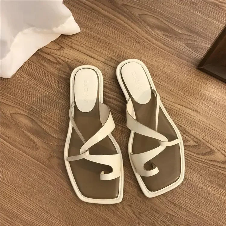 Sandals Women Summer New 2024 Korean Version Clip Toe Flip Flops Outdoor Fashion Flat Casual Non-slip Sandals Female Beach Mules