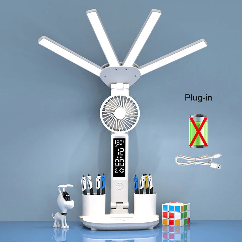 Lampu Meja Boleh Dicas semula untuk Belajar, Lampu Baca Lampu Meja Lampu Meja Dipimpin dengan Kipas, Lampu Baca Dispaly Jam Dipimpin