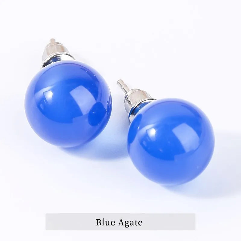 Change Better Natural Stone Amethyst Tiger Eye Agate Round Beads Earring Women Fashion Simple Stainless Steel Crystal Ear Studs