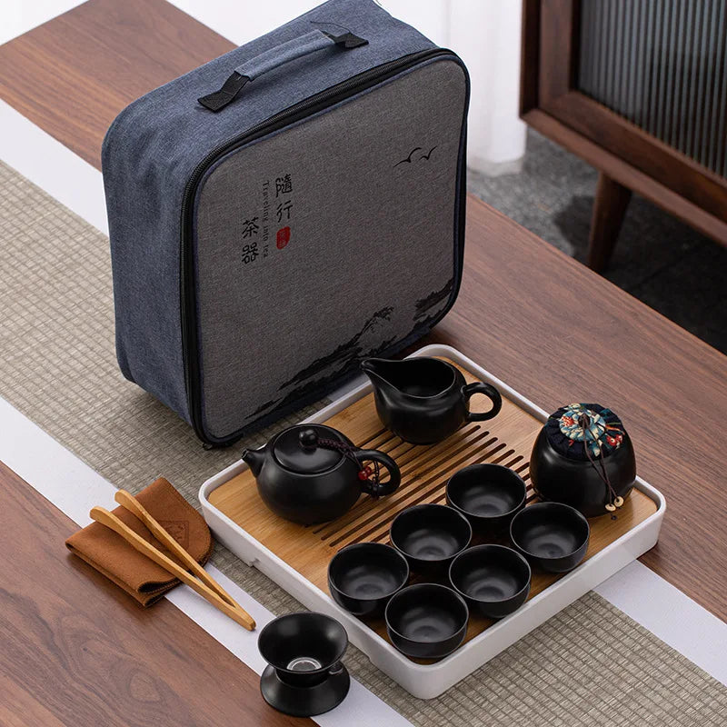 Tea Set Purple Clay Portable Teapot Set Outdoor Travel Gaiwan Tea Cups of Tea Ceremony Teacup Fine Gift Organizer