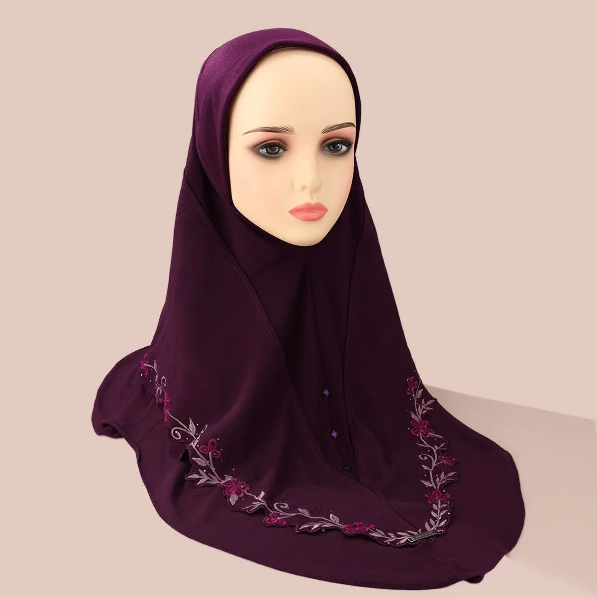 Malaysia Embroidery Floral 2 Layer Hijab Instant Muslim Wear Direct Selendang Islamik Tudung Arab Turban