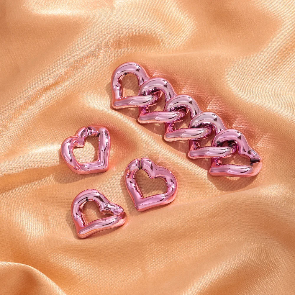 30pcs Metallic Color Acrylic 21x19MM Love Heart Link Chain Beads for Bracelet Necklace Earrings Making DIY Jewelry Accessories