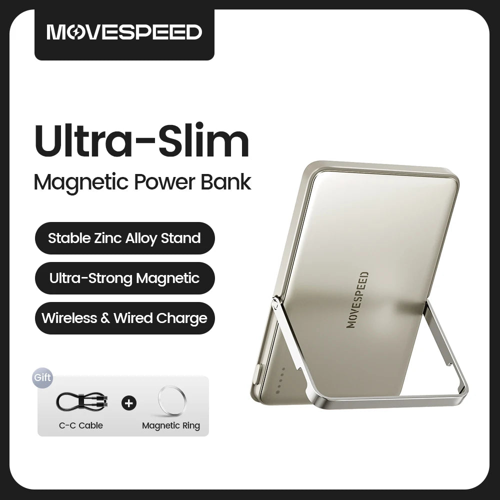 MOVESPEED S05 Pro Bank Kuasa Magnetik PD20W 5000mAh Bateri Mudah Alih dengan Pengecas Wayarles Stand untuk iPhone 16 Pro Max Samsung