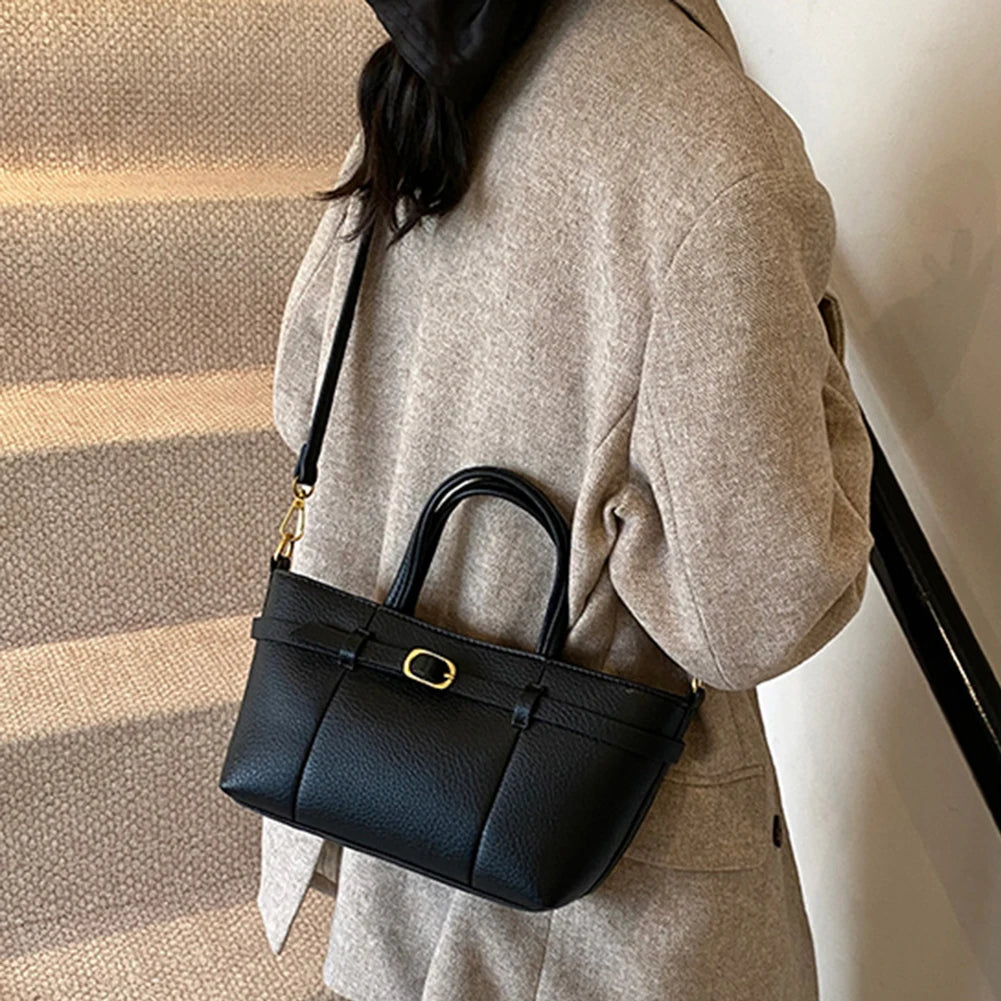 PU Leather Fashion Shoulder Bags Luxury Designer Handbag Vintage Solid Tote Purse High-end Top Handle Bag Women's Zipper Satchel