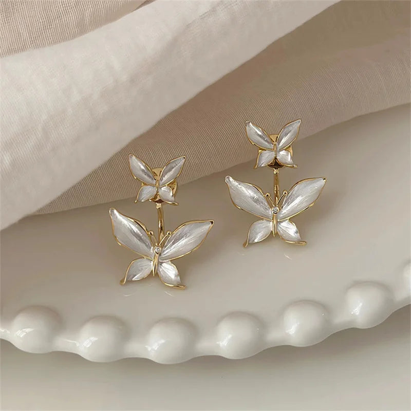 Exaggerated Black White Hollow Mesh Butterfly Stud Earrings for Women Party Jewelry Gift Party Bridal Trendy Earrings Sweet