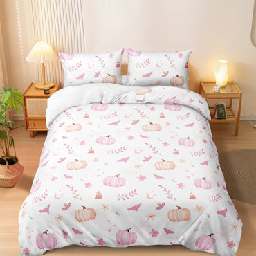 Set Sarung Duvet Halloween Sarung Selimut Labu Merah Jambu Set Tempat Tidur Hantu Hitam 3PCS Sarung Selimut Penyihir Ungu Microfiber