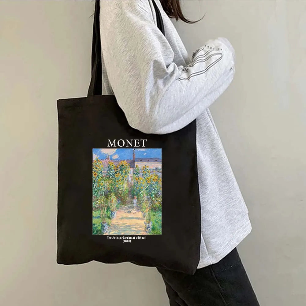 Claude Monet Water Lilies Landscape Watercolor Paintings Shopper Canvas Tote Bag Harajuku Women Shoulder Bag Girl Cotton Handbag