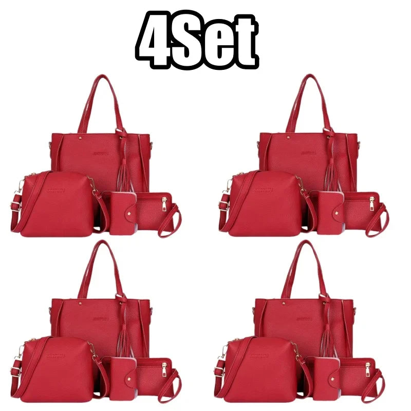 4pcs Women Ladydaily Pu Leather Portable Fashion Zipper Handbag Shoulder Bags Luxury Tote Purse Messenger Satchel Set