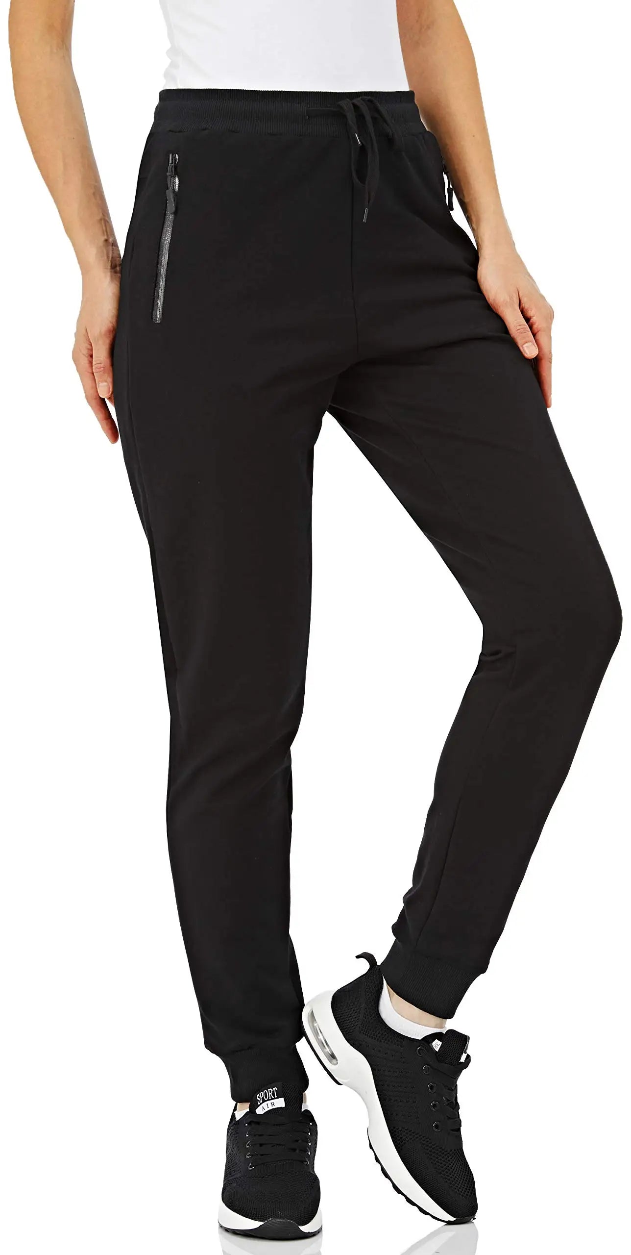 TACVASEN Cotton Jogger Seluar Wanita Kasual Hiking Seluar Panjang Poket Zip Bernafas Pinggang Serut Seluar Peluh Luaran