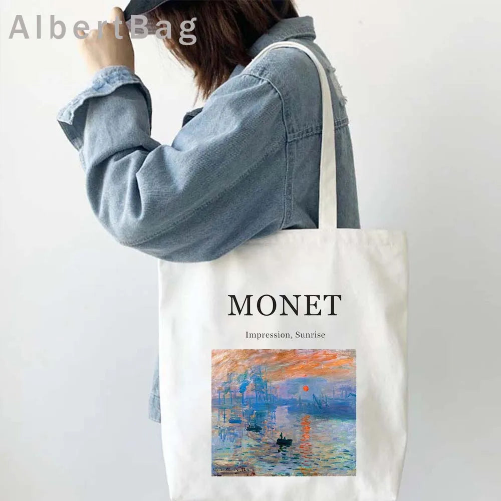 Claude Monet Water Lilies Landscape Watercolor Paintings Shopper Canvas Tote Bag Harajuku Women Shoulder Bag Girl Cotton Handbag