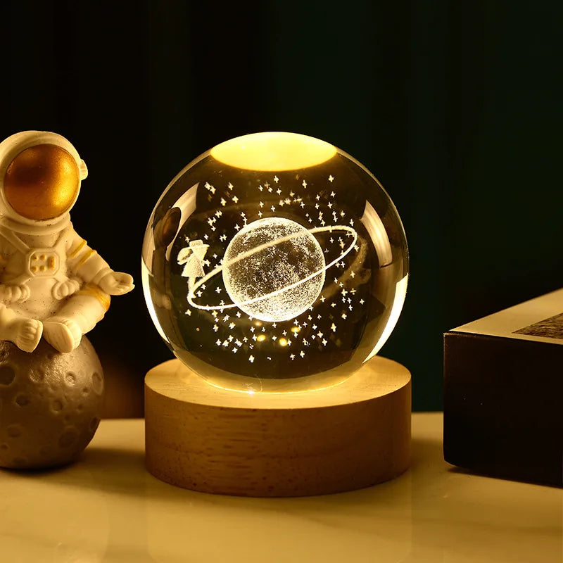 Bola Kristal 3D Kreatif Planet Galaksi Glob Kaca Bola Kristal Bulan Hiasan Desktop Tepi Katil Hiasan Rumah Hadiah Perhiasan Rumah