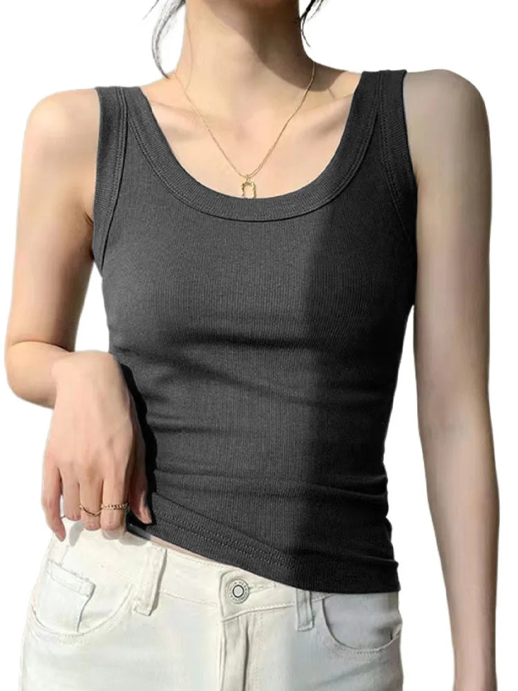 Wanita Seksi Knitted Vest Ribbed Slim Camis Tanpa Lengan Leher Bulat Tank Top 2023 Musim Panas Wanita Kasual Warna Solid Kamisol Asas