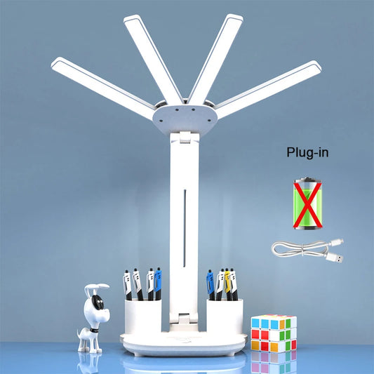 Rechargeable Table Lamp for Study, Desk Lamp Reading Light Led Table Light with Fan, Led Clock Dispaly Reading Lamp