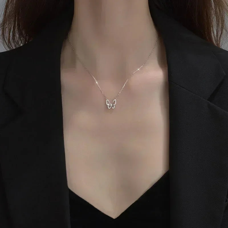 Fesyen Wanita Kristal Zirkon Loket Kalung untuk Wanita Gadis Kristal Rantai Kalung Perhiasan Pesta Punk Kalung rama-rama