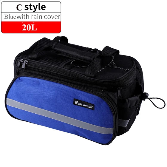 WEST BIKING Waterproof Bicycle Saddle Bag 20L Large Capacity Tail Rear 3 in 1 Trunk Bag Road Mountain Luggage Carrier Bike Bags