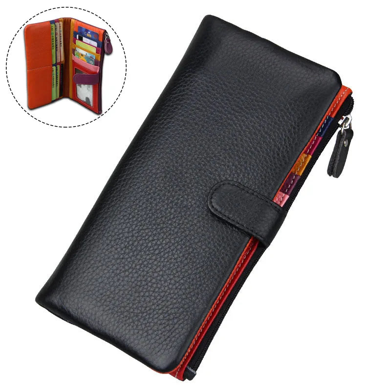 Dompet Wanita Panjang Kulit Tulen Dompet Wanita Zip Dompet Syiling Wanita Berkapasiti Besar Beg Telefon Pemegang Kad Mewah Dompet Wang