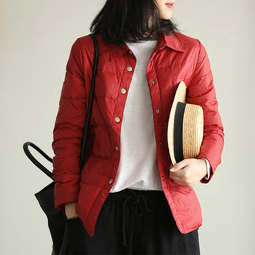 FTLZZ Baru Musim Gugur Musim Sejuk Wanita Turn Down Collar Down Coat Ultra Ringan 90% White Duck Down Jaket Single Breasted Windproof Parka